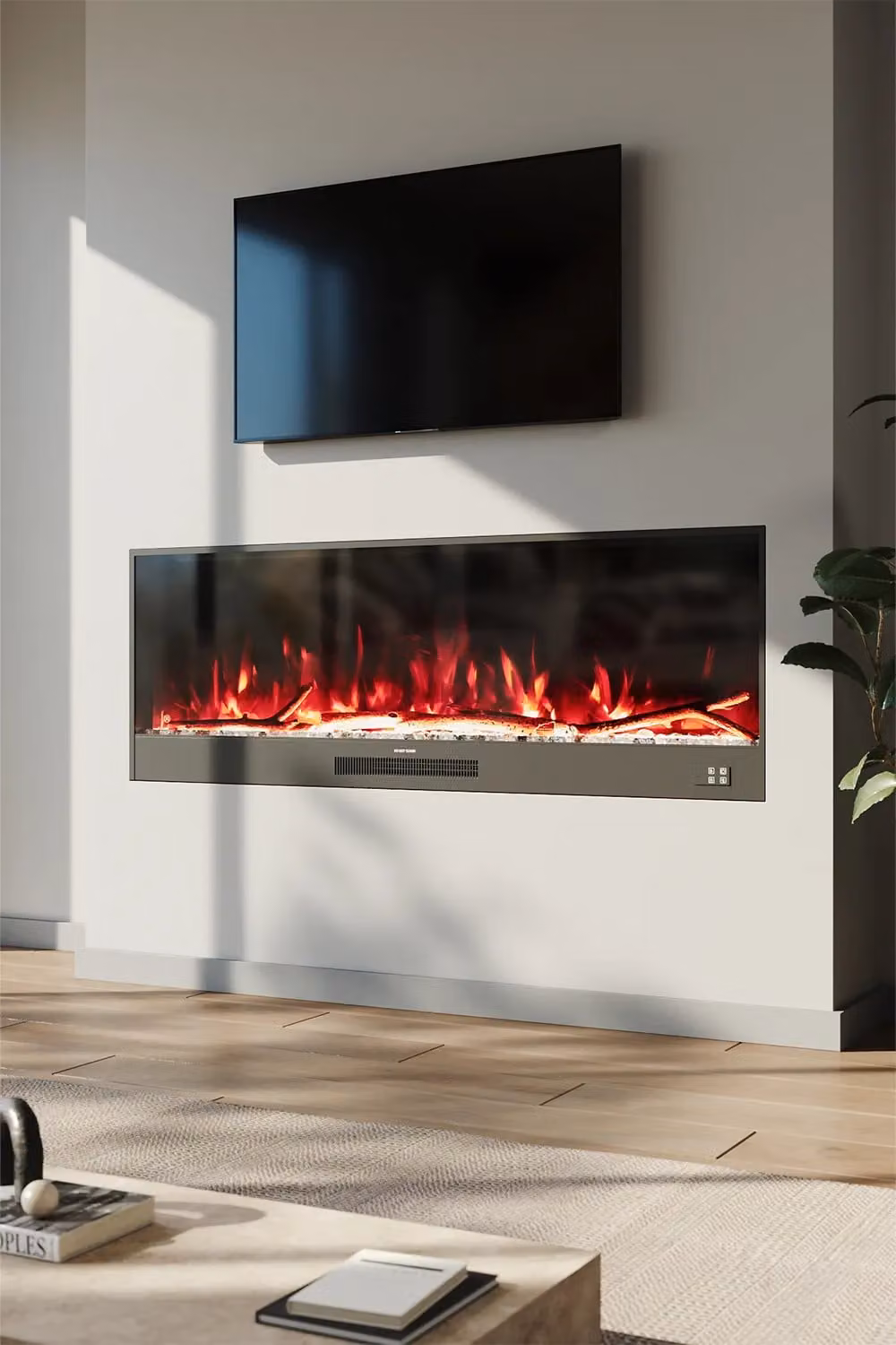 Living and Home 60 inch Recessed Electric Fireplace with Remote Control in Black – 3