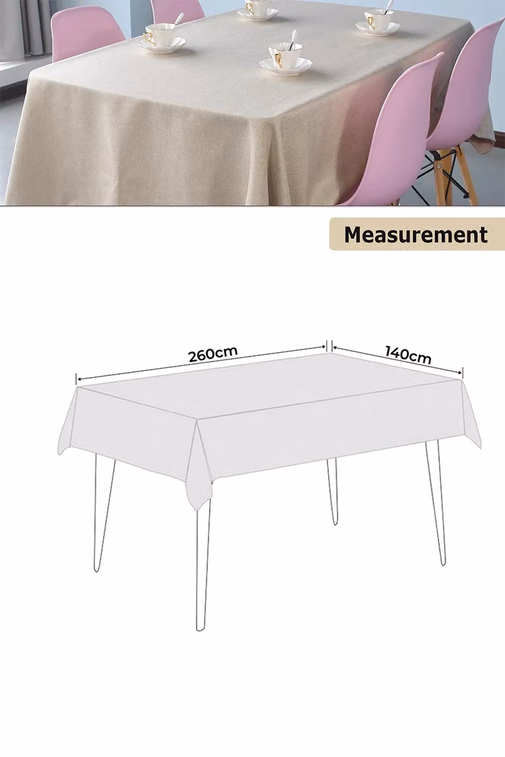 Neel Blue Beige Rectangular Tablecloth, W: 140 cm, L: 260 cm – 2