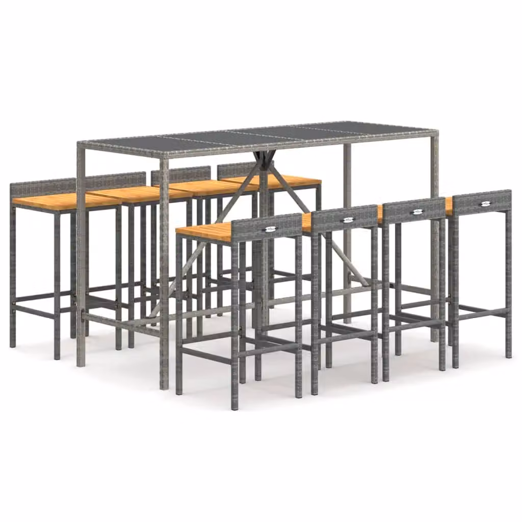 Berkfield Home 9 Piece Grey Poly Rattan and Solid Acacia Wood Garden Bar Set – 2