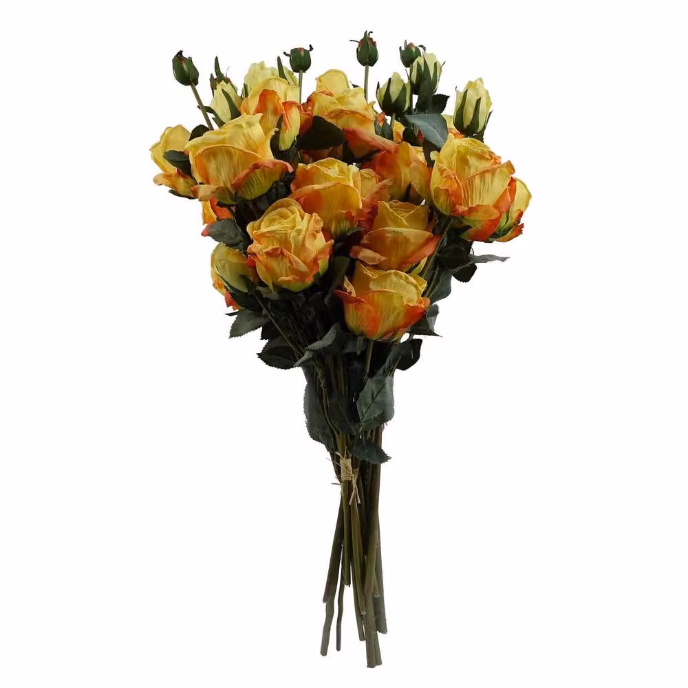 Leaf Yellow Rose Artificial Flower Sprays with 24 Flowers and 18 Buds, H 60 cm x W 6 cm – 3