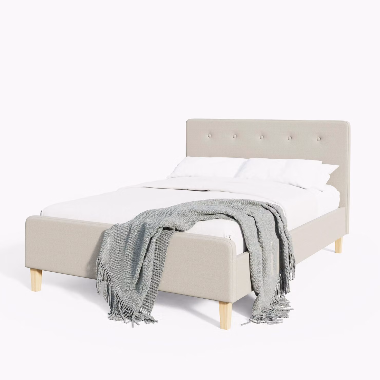 GFW Ashbourne Upholstered Fabric Bed Frame in Ash, Beige or Grey, W/D/H: 140 x 200 cm – 2