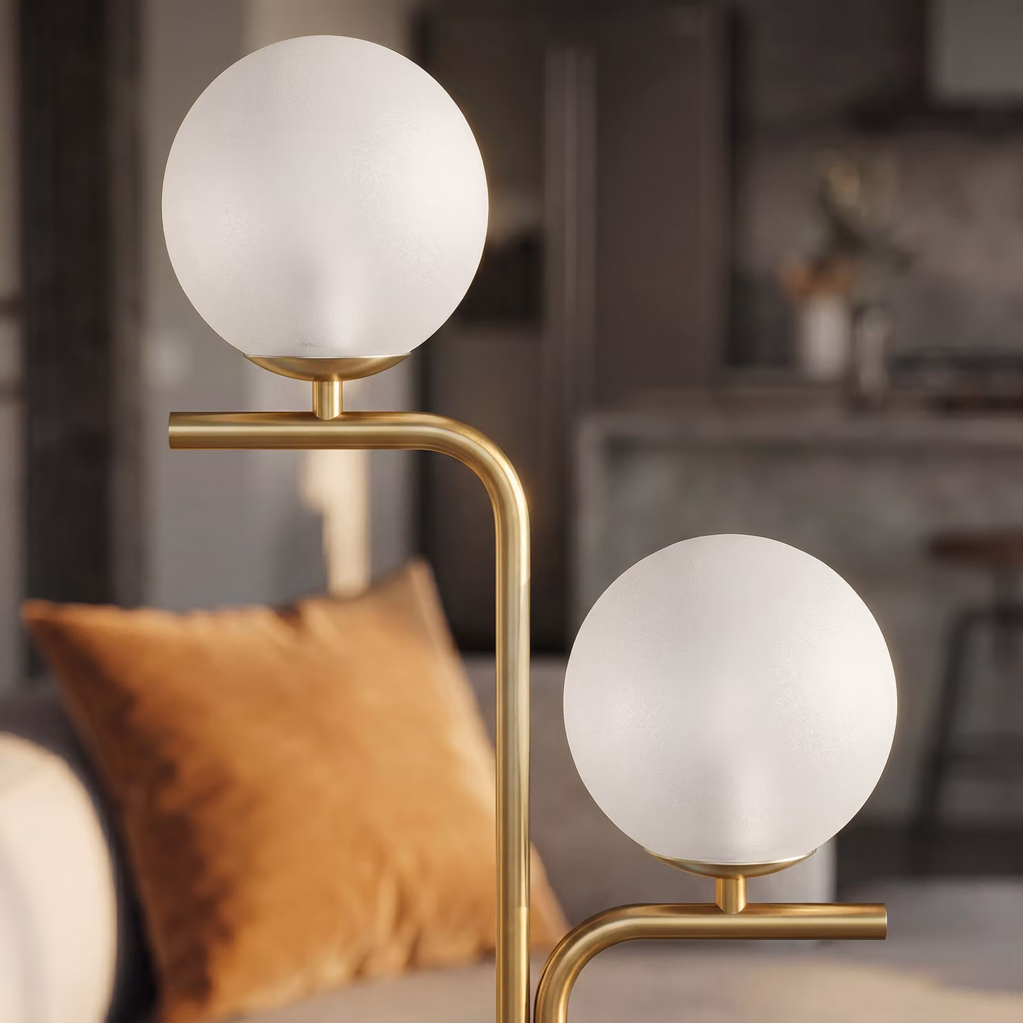 HOMCOM Modern LED Floor Lamp with Gold Tone Finish, Globe Glass Shades and Foot Switch, H 170 x W 28 x D 28 cm – 5