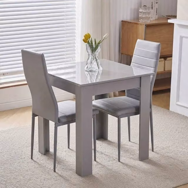 FORGEVIO Modern 2-Seater Dining Set with Marble Rectangular Table and Upholstered Chairs in Grey – 1