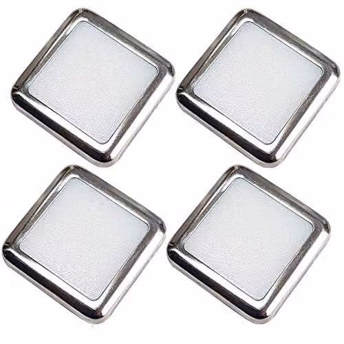Loops 4 Pack Square LED Mini Plinth Light and Driver Kit in Stainless Steel and Natural White for Kitchen and Bathroom Cabinet Lighting