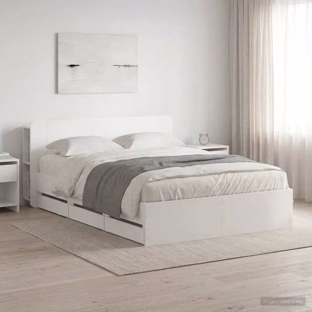 Berkfield Home Modern Bed Frame with Storage Drawers in White, Engineered Wood, 150 x 200 cm – 1