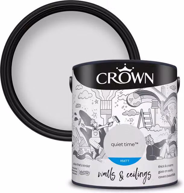 Crown Matt Emulsion Dispersion Paint in White or Grey, 2.5l – 1