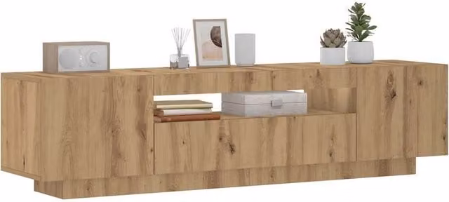 Berkfield Home Modern Artisan Oak TV Cabinet with Integrated LED Lights in Brown, W: 160 cm, D: 40 cm, H: 40 cm
