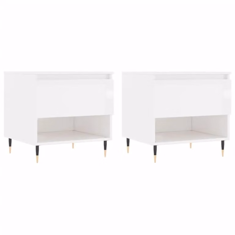Berkfield Home Set of 2 High Gloss White Modern Square Coffee Tables, W/D/H: 50 x 46 x 50 cm