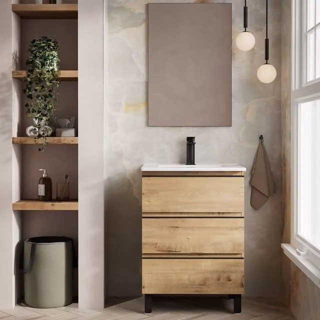 Banyetti Vatilla 600mm Floorstanding Vanity Unit with Lira Basin in Ostippo Oak Light Oak – 1