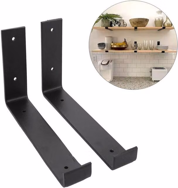 SPETLEK 2x Heavy Duty Matt Black Metal Right Angle Shelf Brackets, W: 1000 cm, D: 52 cm
