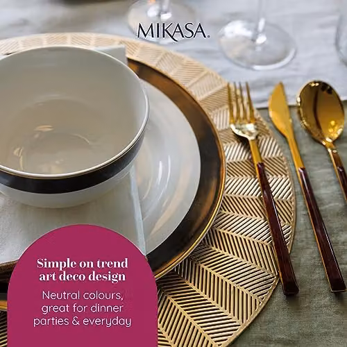 Mikasa Luxe Deco 4-Piece Bone China Dinner Plate Set in White and Gold with Geometric Design, Diameter: 28 cm