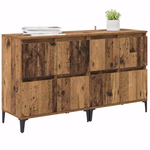 vidaXL Set of 2 Modern Sideboards in Brown Old Wood, W/D/H: 60 x 35 x 70 cm