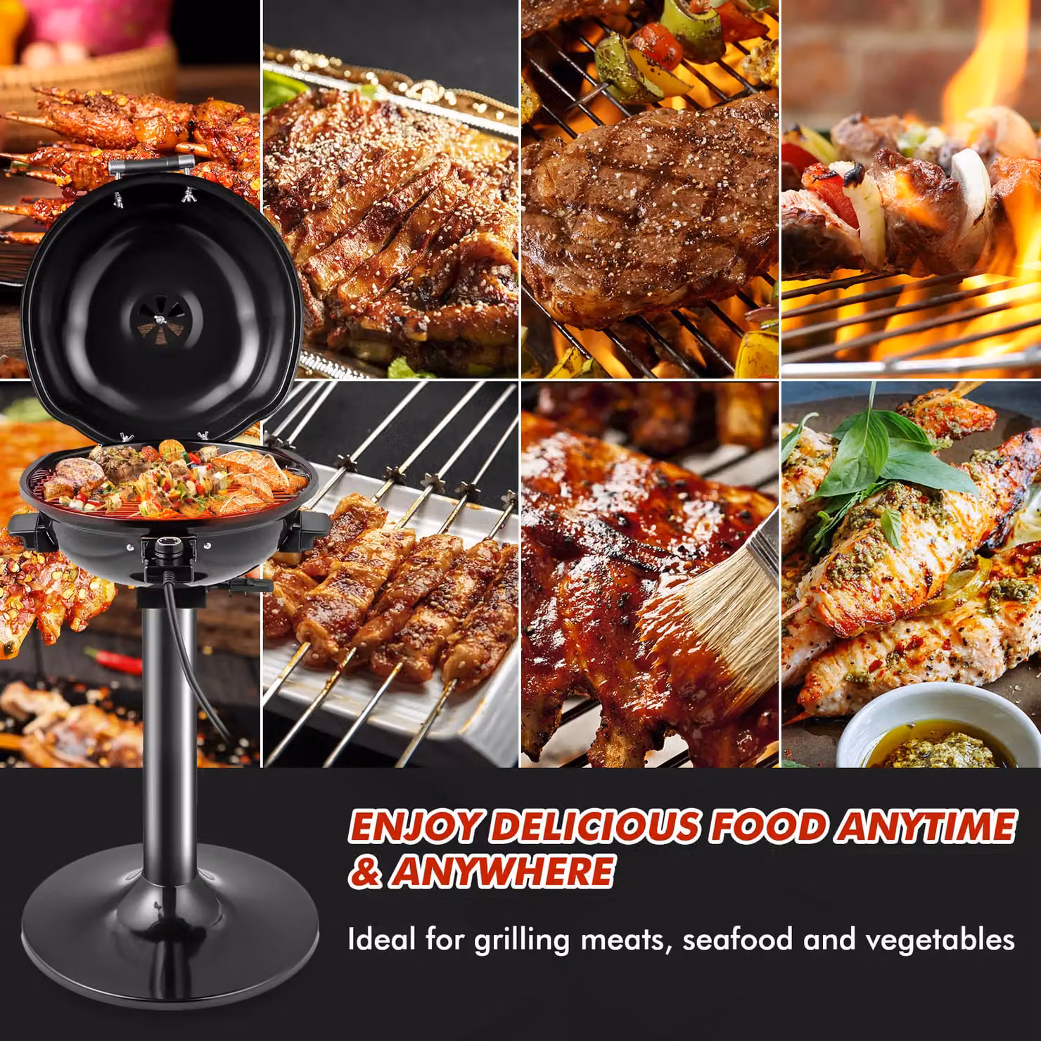Costway Electric BBQ Grill with Grilling Rack and Cart, Black, H 81 x W 45 x D 47 cm – 6
