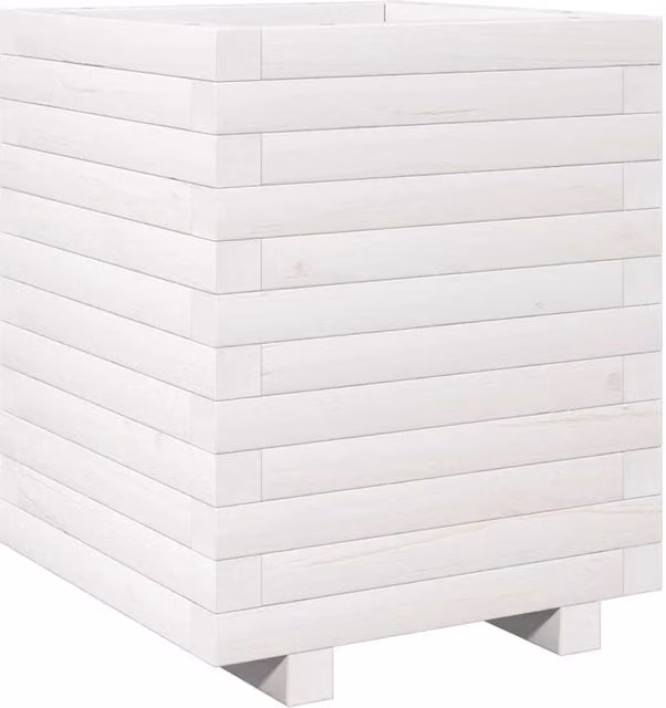 Berkfield Home White Solid Wood Pine Garden Planter Tub W: 40 cm, D: 40 cm, H: 49.5 cm
