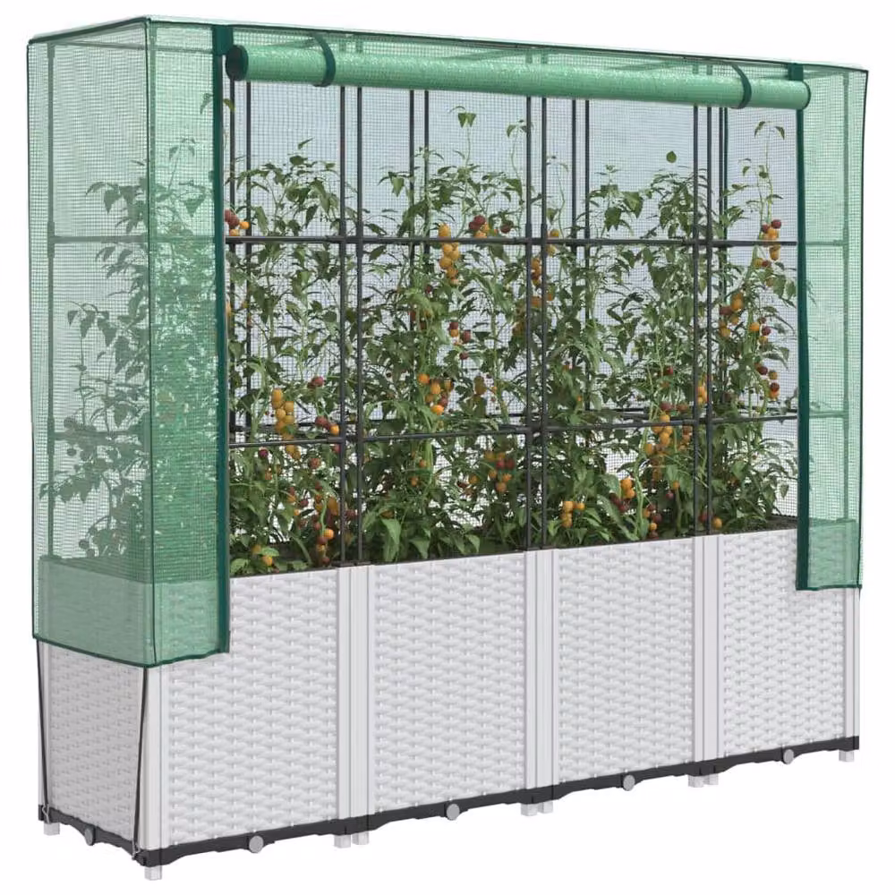 Berkfield Home Raised Bed with Greenhouse Cover in White Rattan Look, W: 160 cm, D: 40 cm, H: 153 cm – 2