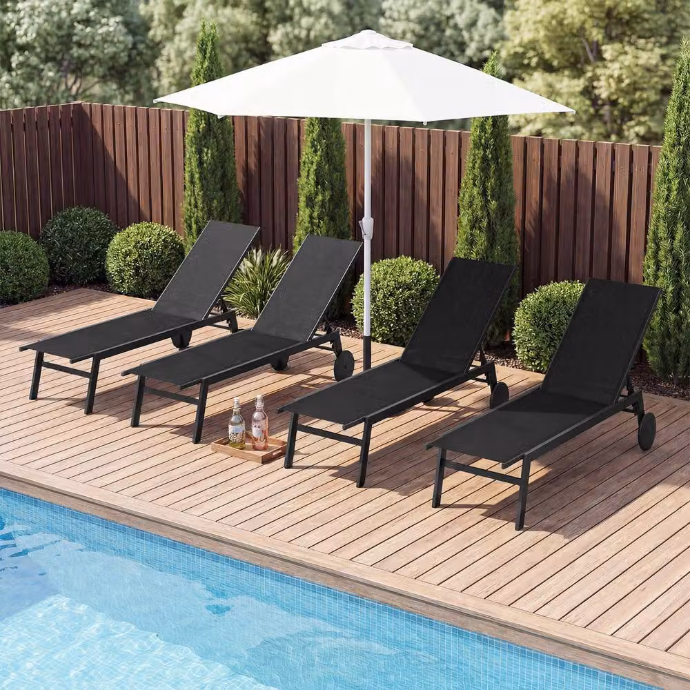 Costway Black Patio Sun Lounger Chair with Wheels and 6-Position Adjustable Headrest – 8