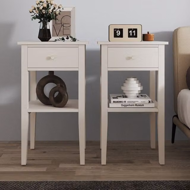 Melody Maison Abbey Pale Ivory Pair of One Drawer Bedside Tables in Cream and Gold – 1