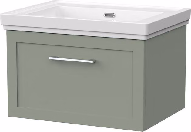 Balterley Stonnall 1 Drawer Wall Mounted Vanity Unit and 0TH Fireclay Basin in Reed Green, Width: 60 cm – 1