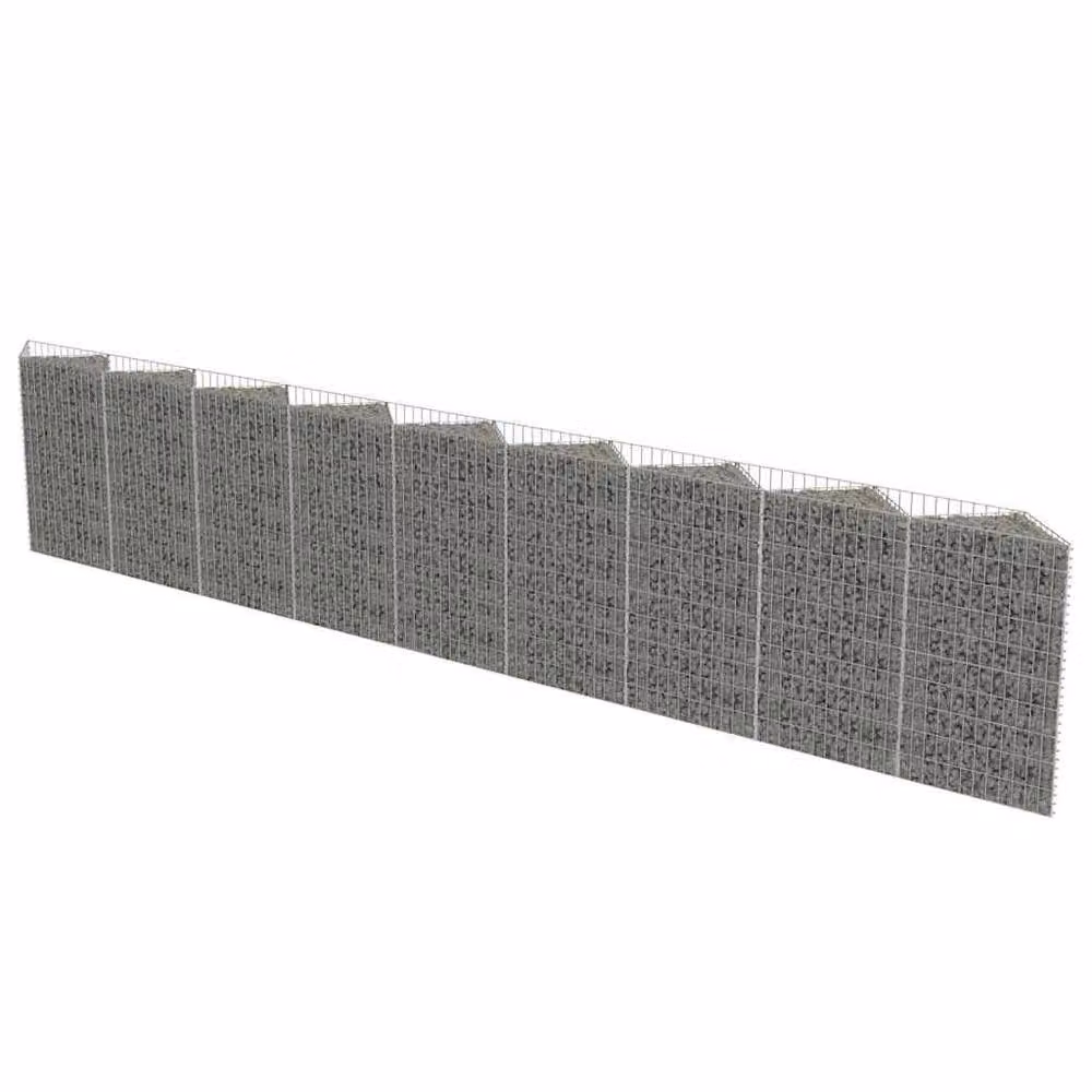 Berkfield Home Durable Galvanised Steel Gabion Fence in Silver, W: 630 cm, D: 30 cm, H: 100 cm – 2