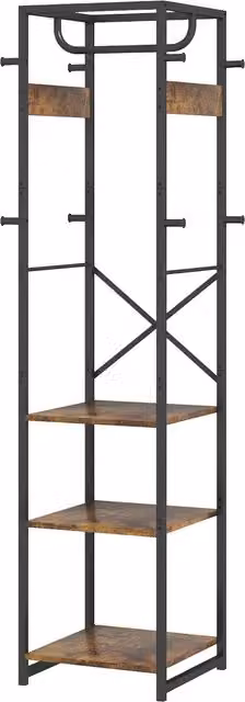 Furnold Industrial Hall Tree Coat and Hat Rack with Bench and Shoe Storage in Brown and Black, H 170 x W 100 x D 38.5 cm