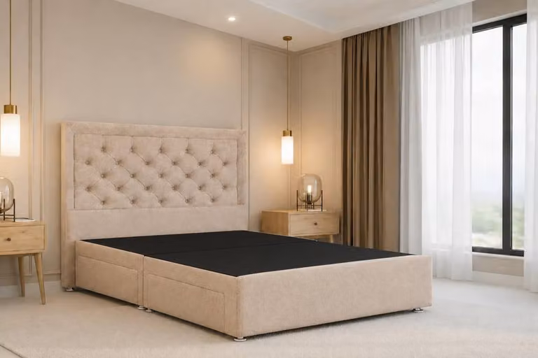 Nexus Mattresses Ltd Tuscany Plush Sprung Divan Set with 54 inch Headboard in Stone, Super King, W/D/H: 160 x 200 cm
