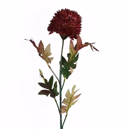 Leaf Pink Large Ball Dahlia Artificial Flower Stem, 70 cm