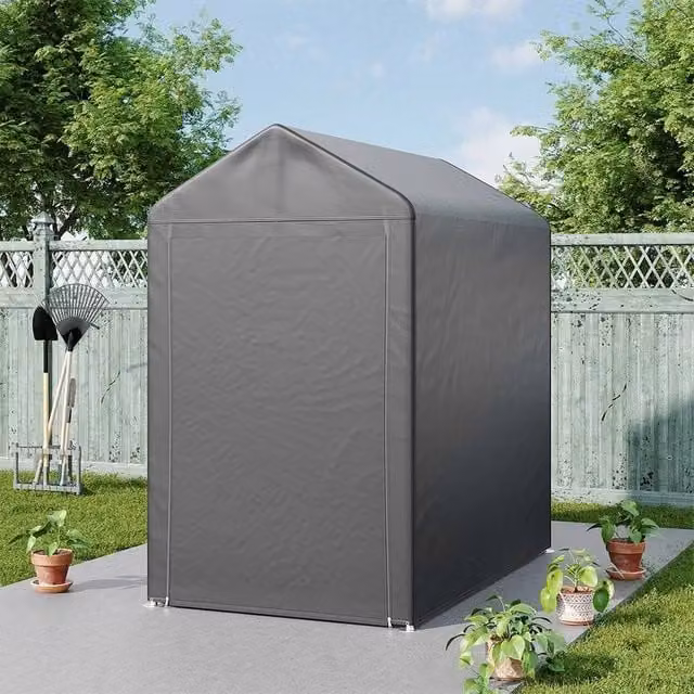 Kelvenix Grey Steel Frame Outdoor Shed Shelter with Gable Roof