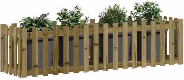 Berkfield Home Garden Raised Bed with Fence Design in Brown Impregnated Pine Wood, W/D/H: 200 x 50 x 50 cm