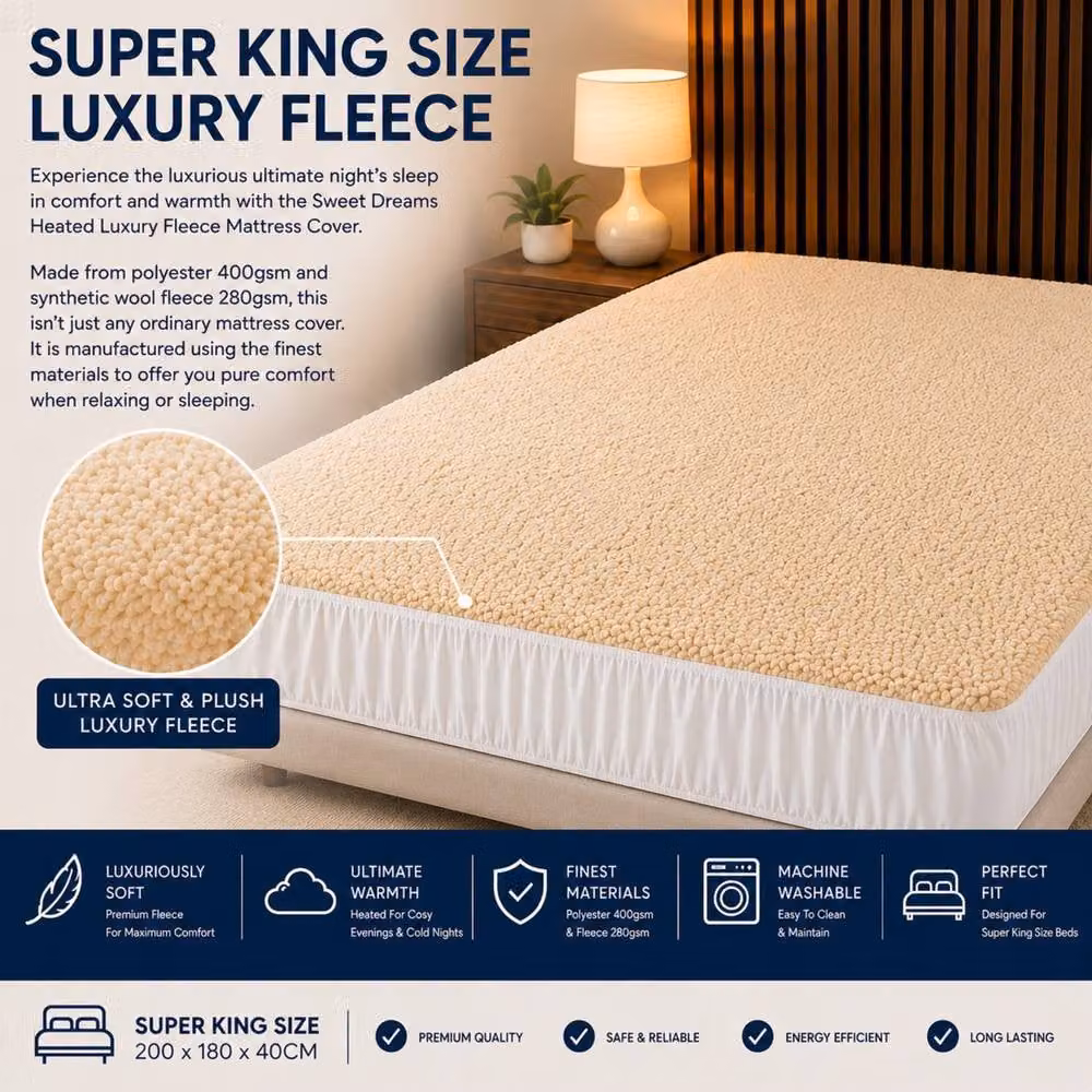 Sweet Dreams Double Electric Heated Fleece Blanket in Beige, W x H: 140 x 200 cm – 6