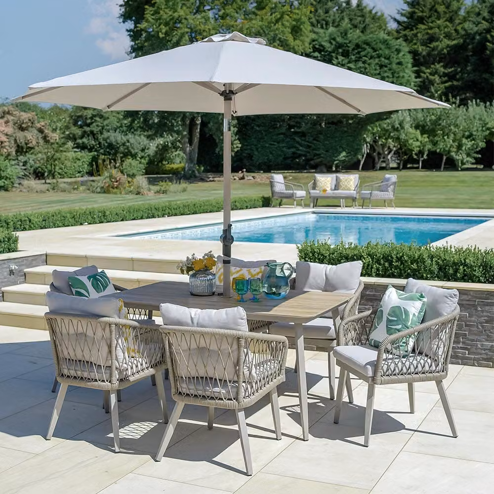 Atkin & Thyme Lauren 6 Seat Rectangular Dining Set with Parasol in Sand and Grey
