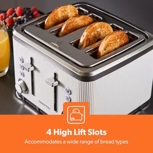Geepas Arcus 4 Slice Toaster, 1860W, White – 4