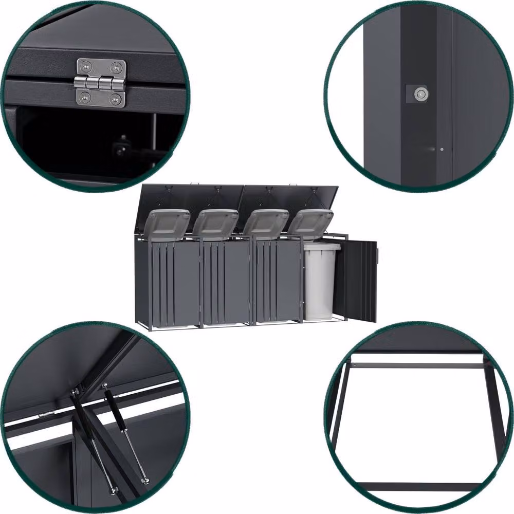 Phoenix Safe Company Anthracite Outdoor Quad Wheelie Bin Store for 4 x 240L Bins, Soft Close Metal Storage, W: 80 cm, D: 116 cm, H: 80 cm – 2