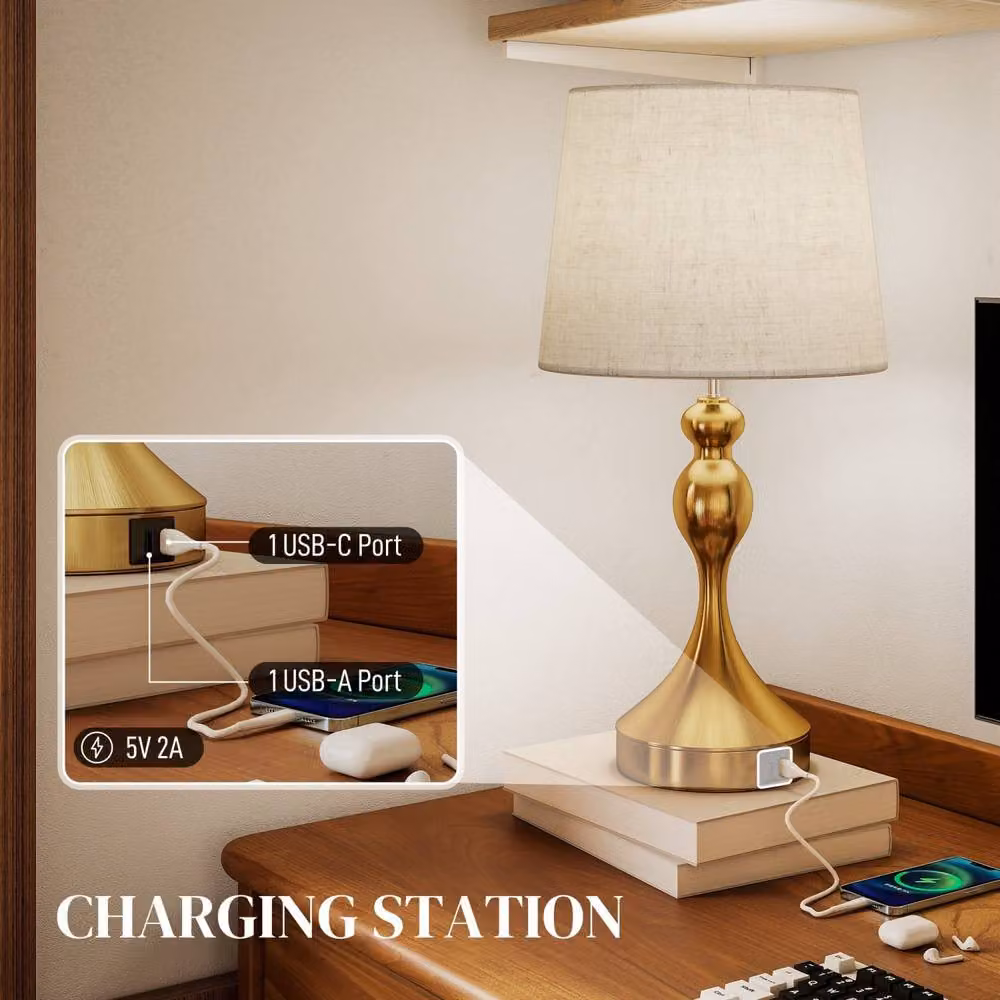 Wyld Haus Rino Set of 2 Modern Table Lamps with Gold Metal Bases and Beige Fabric Shades – 4