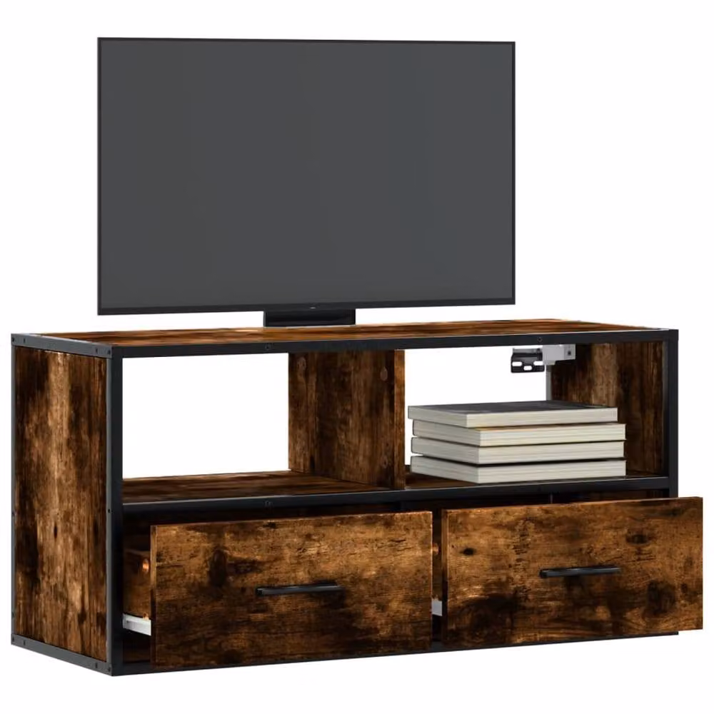 Berkfield Home Industrial TV Cabinet in Smoked Oak and Brown, W/D/H: 80 x 31 x 39.5 cm – 2