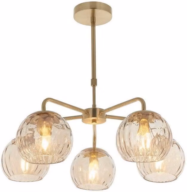 Netlighting Dimple Multi Arm Glass Pendant Light in Gold and Satin Brass with Champagne Lustre Glass – 1