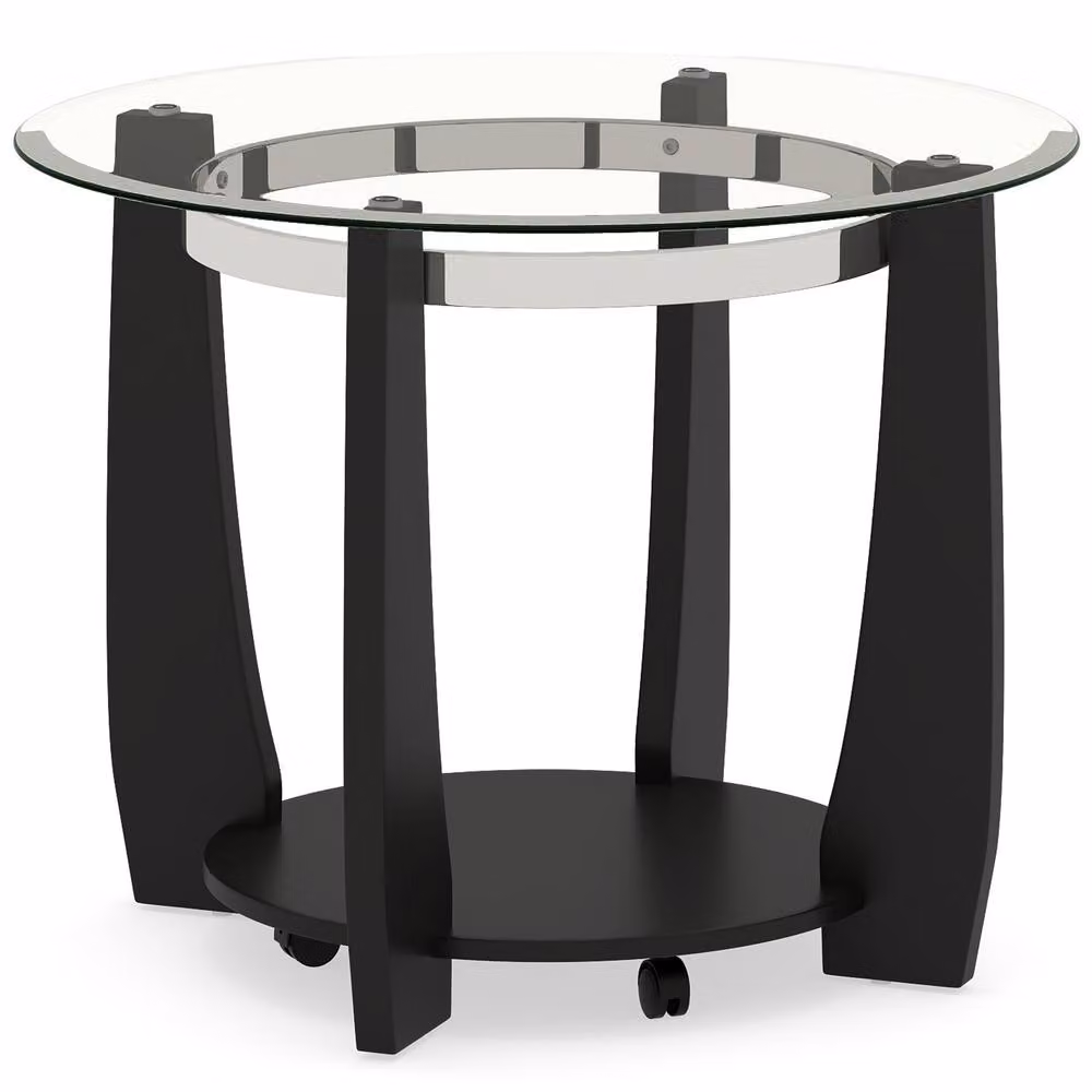 Costway 2-Tier Round Glass Coffee Table with Storage Shelf and Castors in Black – 6