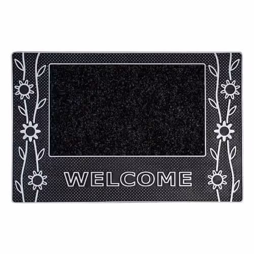 JVL Rico Floral Indoor Doormat, Silver and Black, W/D/H: 70 x 45 x 1 cm – 1