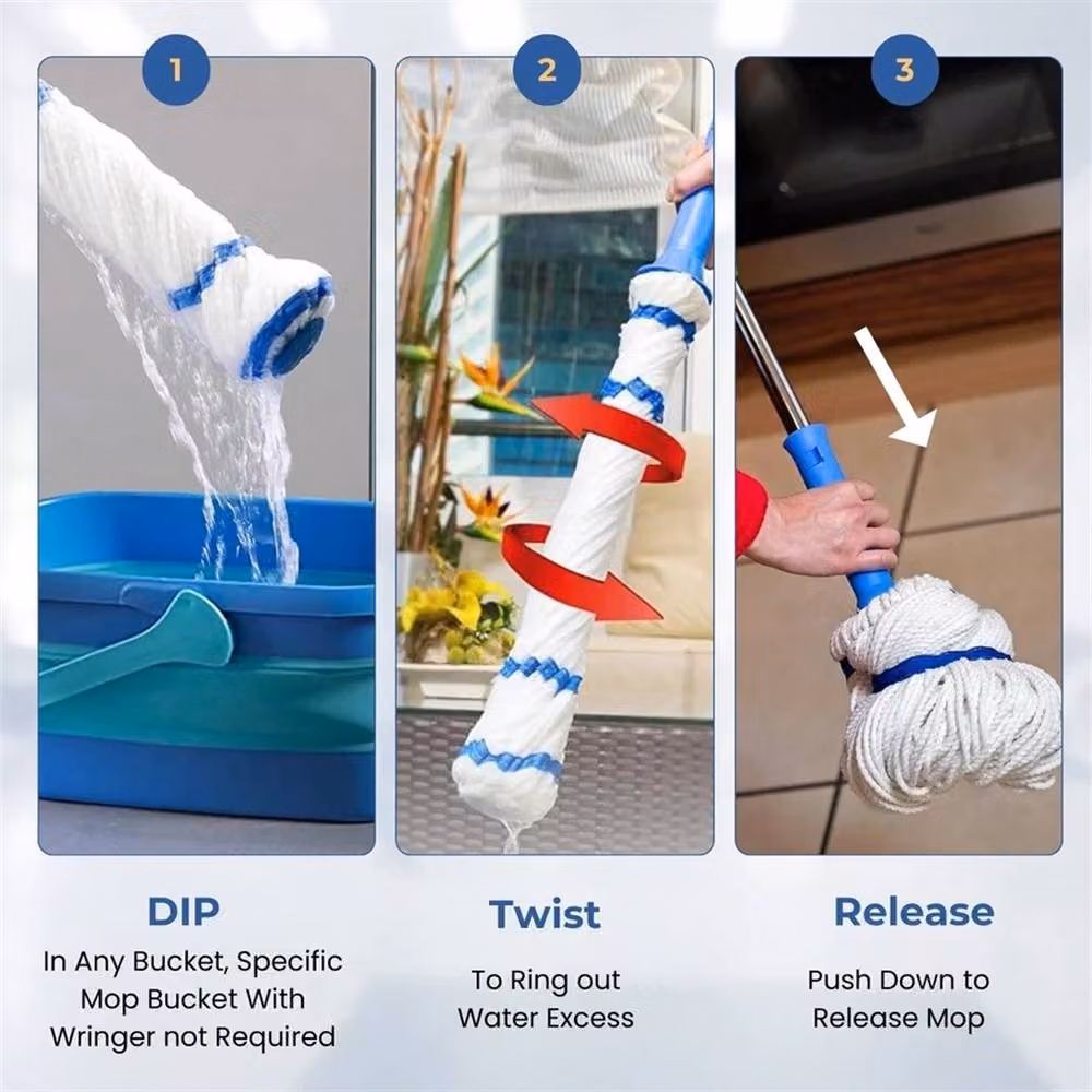 VOGREX Blue Microfibre Twist Mop with Extendable Telescopic Handle and Self-Wringing Head – 4