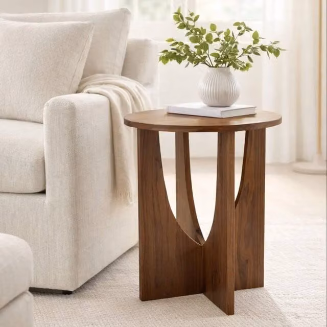 FORGEVIO Walnut Effect Round Coffee Side Table in Brown, W/D/H: 70 x 45 x 70 cm
