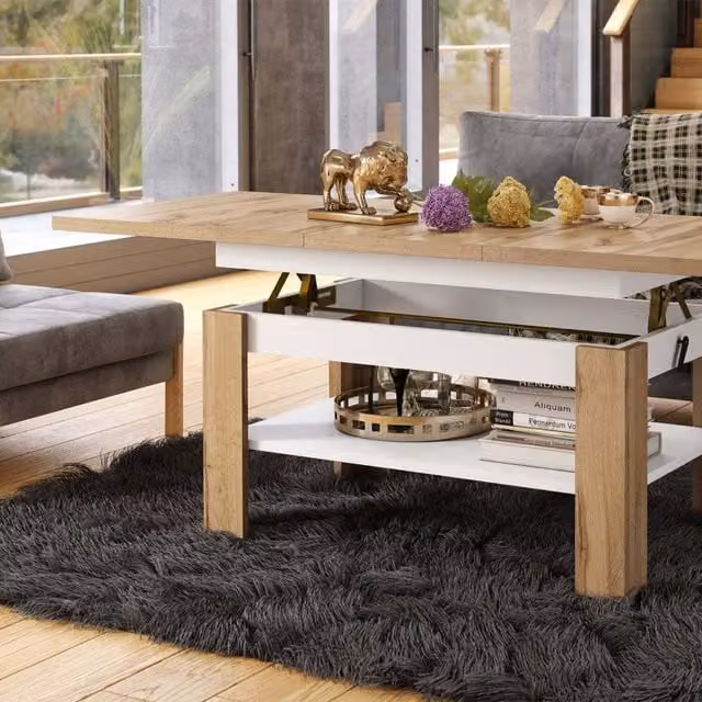 Heze Furniture Rio 2 in 1 Extending Coffee and Dining Table in Wotan Oak and White
