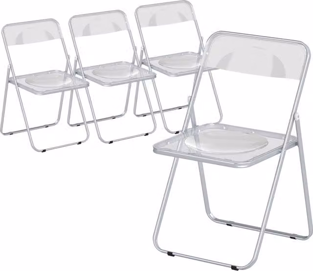 HOMCOM Foldable Chairs with Transparent Seat and Backrest, Heavy Duty Steel Frame, W/D/H: 47 x 48 x 75 cm, Clear – 1