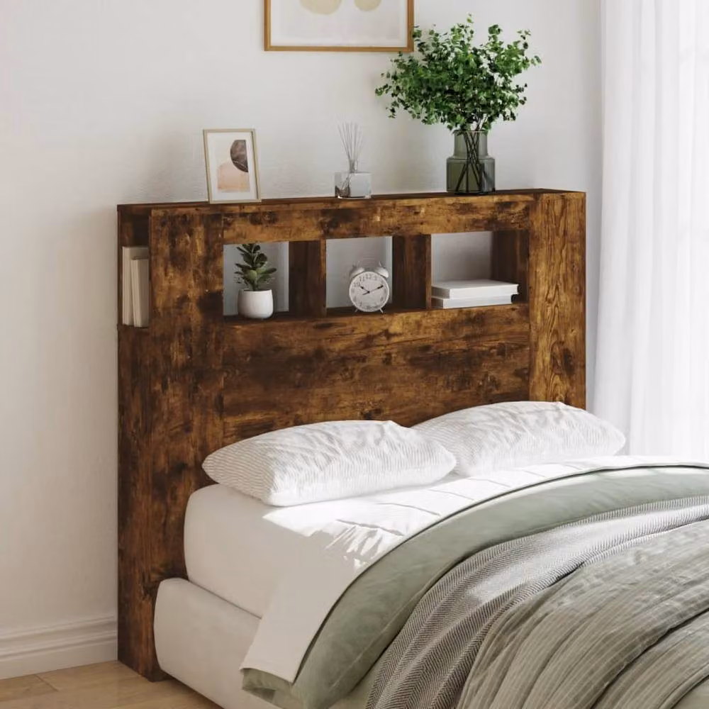 Berkfield Home LED Headboard in Smoked Oak Brown with Integrated Lighting, Shelf and USB Charging Port, W/D/H: 120 x 18.5 x 103.5 cm – 3