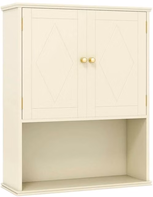 Kelvenix Beige Matt 2-Door Wall Mounted Bathroom and Kitchen Cabinet with Internal Shelves