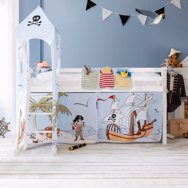 Noa and Nani Moro Cabin Bed with Pirate Pete Package in White Solid Pine Wood