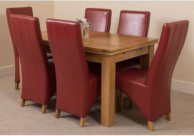 Thats Furniture Richmond Oak Extending Dining Table and 6 Red Lola Leather Chairs