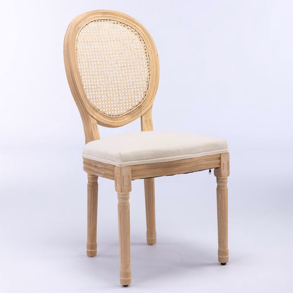 HomeTouch Set of 2 French Style Rattan Back Dining Chairs in Beige – 2