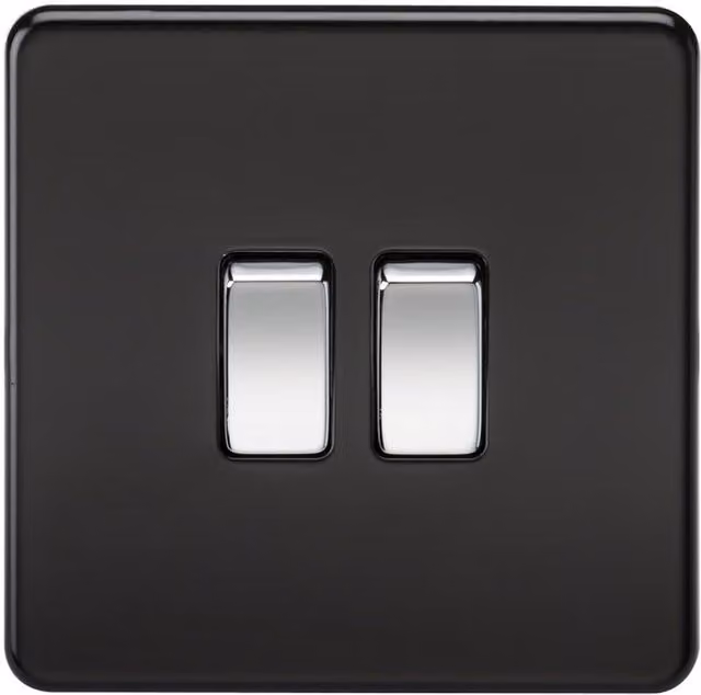 Knightsbridge Screwless 10AX 2G 2-Way Flush Switch in Matt Black with Chrome Rocker