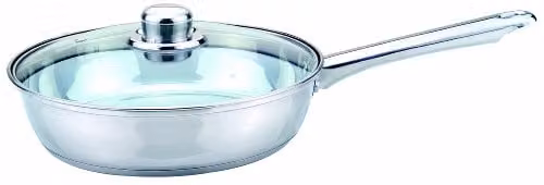 Haden Stainless Steel Frying Pan with Glass Lid, Silver, Diameter: 24 cm