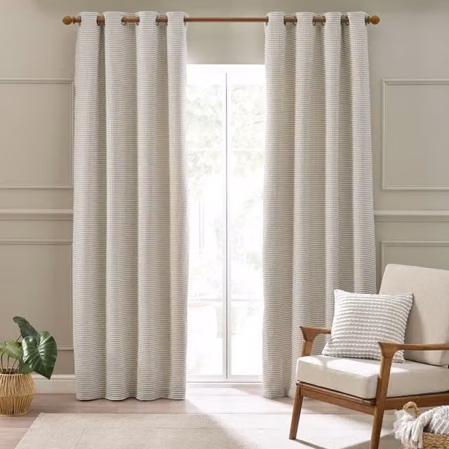 Catherine Lansfield Stab Stitch Lined Eyelet Curtains in Beige, Width: 168 cm, Drop: 137 cm