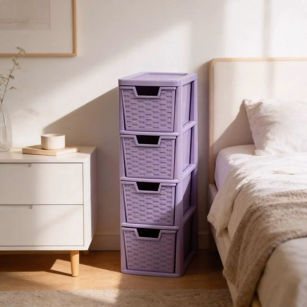 Kelvenix 4 Tier Medium Plastic Rattan Storage Drawer Unit in Purple – 3